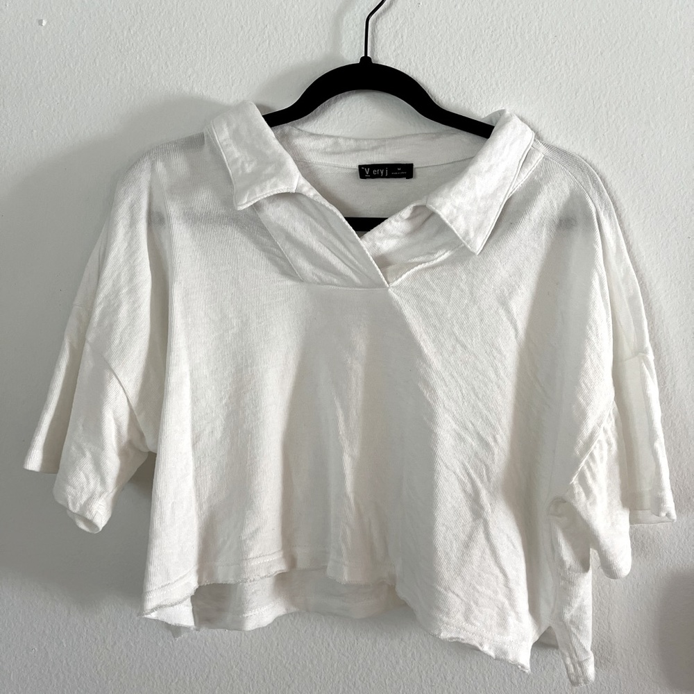 Very J cropped polo white cotton sz M